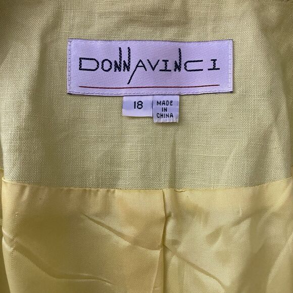 DONNA VINCI Belero Jacket Linen Embroidered Shawl Collar Cropped Women 18 Yellow - Picture 3 of 9